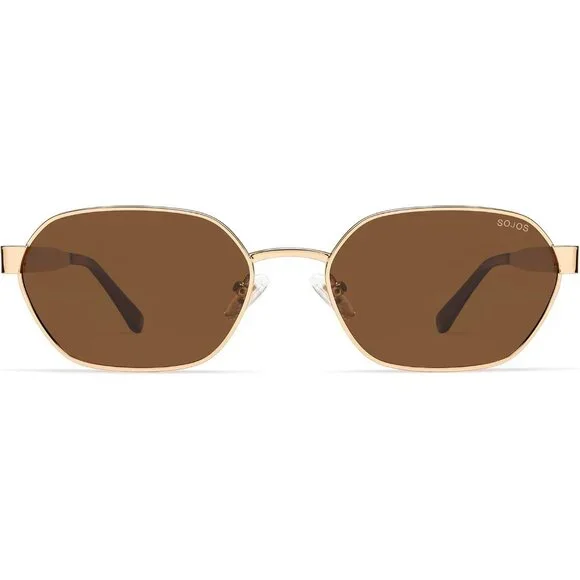 Unisex Gold/Brown Trendy Hexagon Sunglasses for UV400 Retro  display picture 3